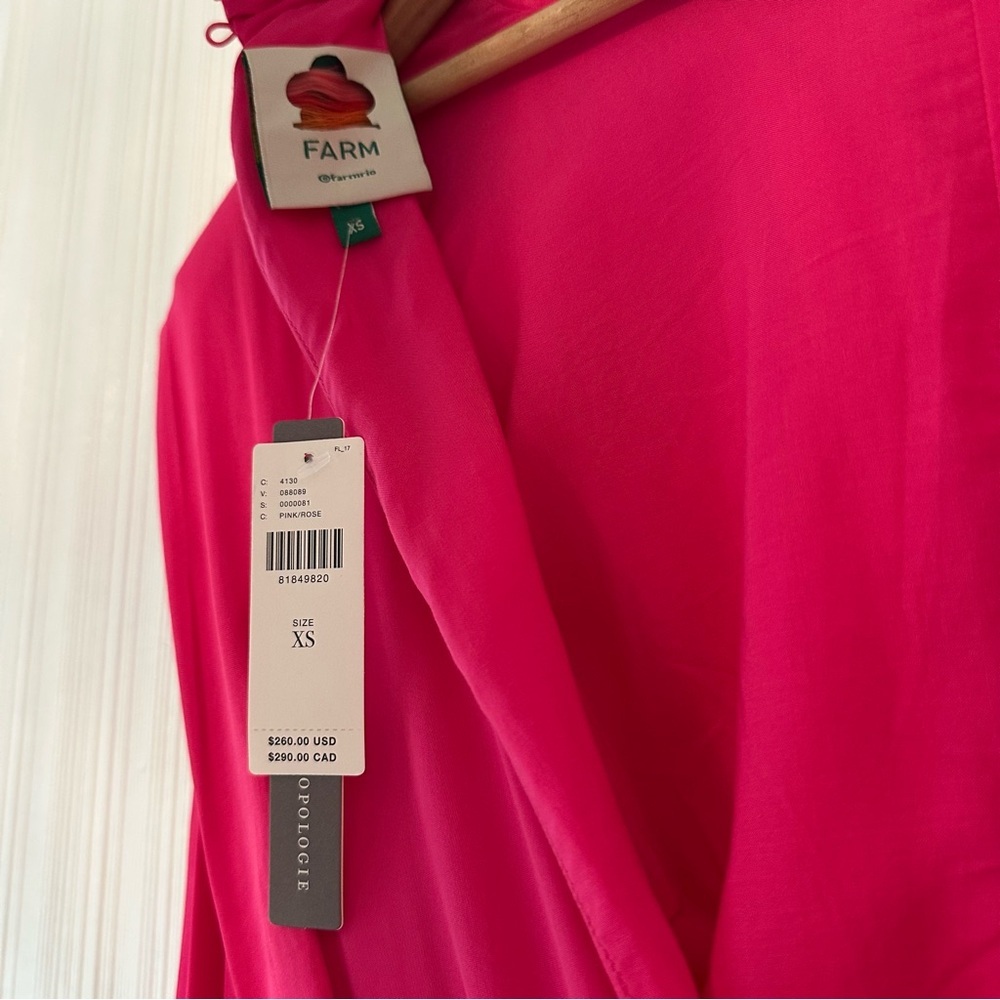 NEW! Farm Rio x Anthropologie Maxi/Midi Pink/ Long-Sleeve Cutout/Keyhole Satin - Picture 14 of 15
